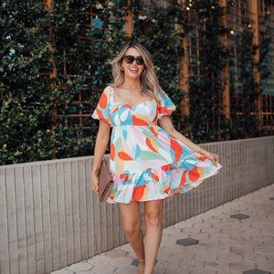 White Multi Print Dress NWOT